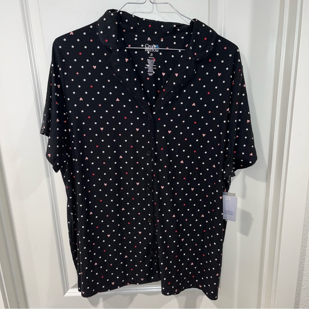 New Women's Croft & Barrow Plus Size 2X Button Front Short Sleeve Pajama PJ top